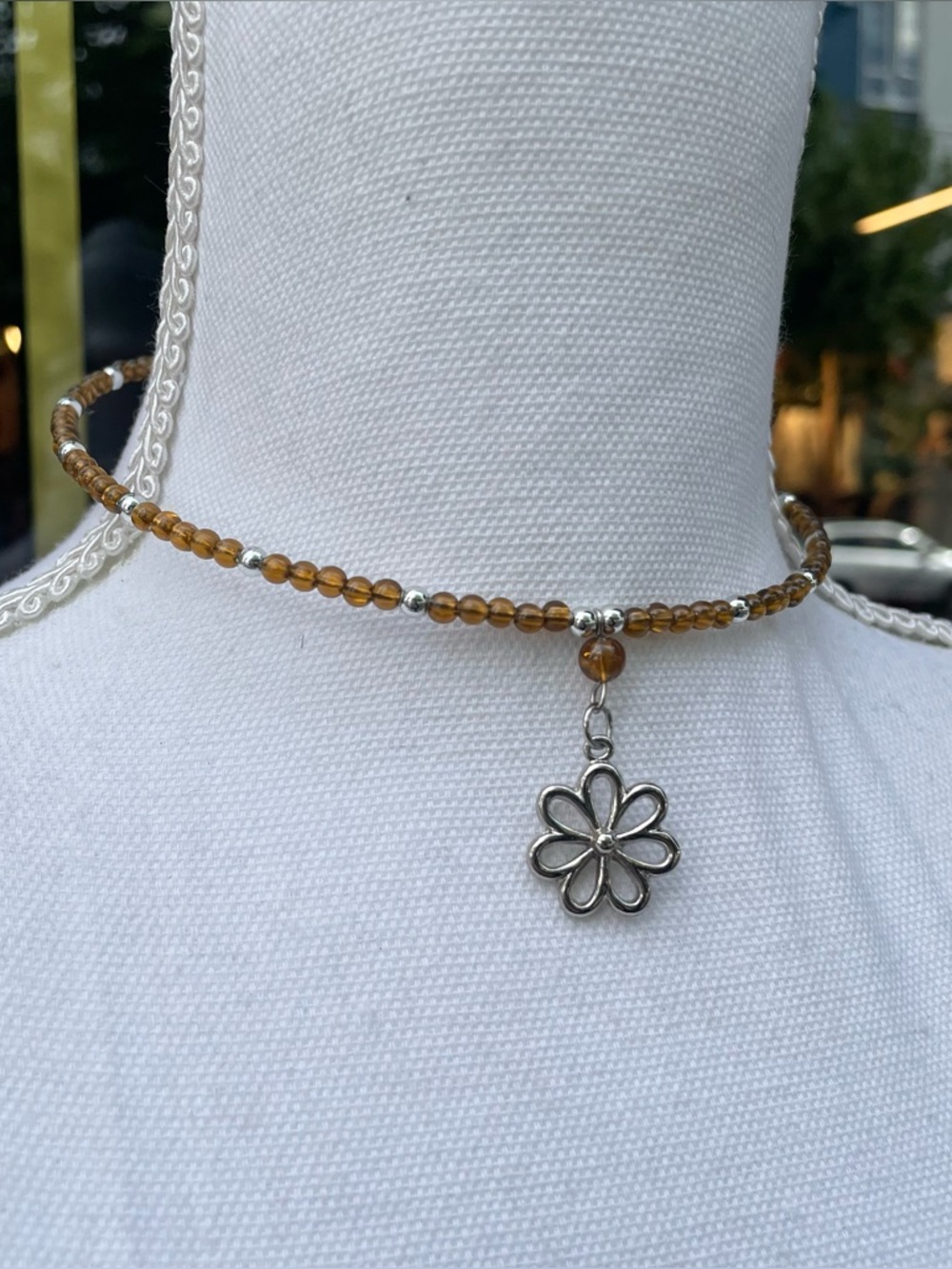 Vintage y2k Brown Memory Wire Beaded Choker